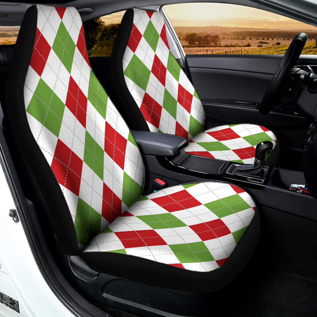 White Red And Green Argyle Pattern Print Universal Fit Car Seat Covers