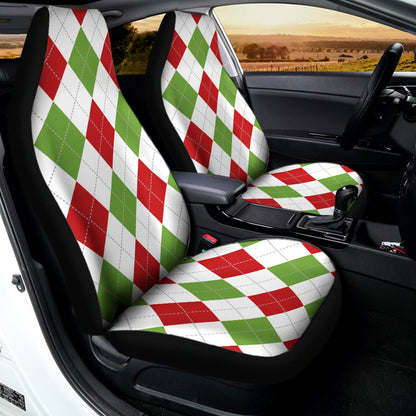 White Red And Green Argyle Pattern Print Universal Fit Car Seat Covers