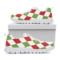 White Red And Green Argyle Pattern Print White Running Shoes