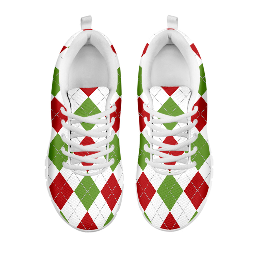 White Red And Green Argyle Pattern Print White Sneakers