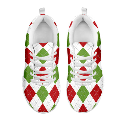 White Red And Green Argyle Pattern Print White Sneakers