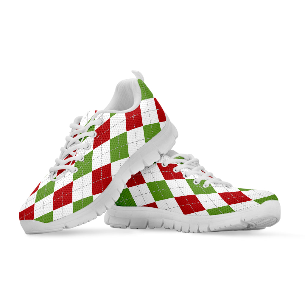 White Red And Green Argyle Pattern Print White Sneakers