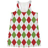 White Red And Green Argyle Pattern Print Women's Racerback Tank Top