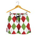 White Red And Green Argyle Pattern Print Women's Shorts