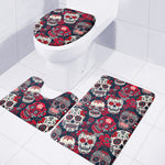 White Red Sugar Skull Pattern Print 3 Piece Bath Mat Set