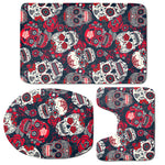 White Red Sugar Skull Pattern Print 3 Piece Bath Mat Set