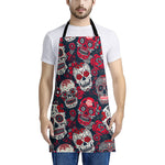 White Red Sugar Skull Pattern Print Apron