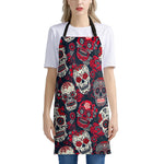 White Red Sugar Skull Pattern Print Apron