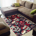 White Red Sugar Skull Pattern Print Area Rug GearFrost