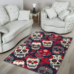 White Red Sugar Skull Pattern Print Area Rug GearFrost