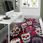 White Red Sugar Skull Pattern Print Area Rug GearFrost