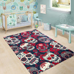 White Red Sugar Skull Pattern Print Area Rug GearFrost