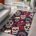 White Red Sugar Skull Pattern Print Area Rug GearFrost