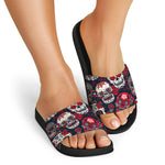 White Red Sugar Skull Pattern Print Black Slide Sandals