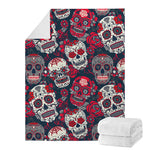 White Red Sugar Skull Pattern Print Blanket