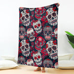 White Red Sugar Skull Pattern Print Blanket
