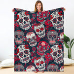 White Red Sugar Skull Pattern Print Blanket