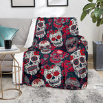 White Red Sugar Skull Pattern Print Blanket