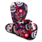 White Red Sugar Skull Pattern Print Boxing Gloves