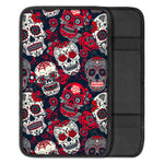 White Red Sugar Skull Pattern Print Car Center Console Cover