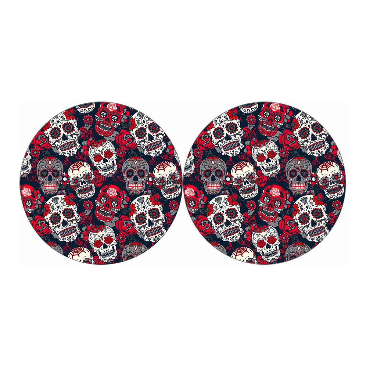 White Red Sugar Skull Pattern Print Car Coasters