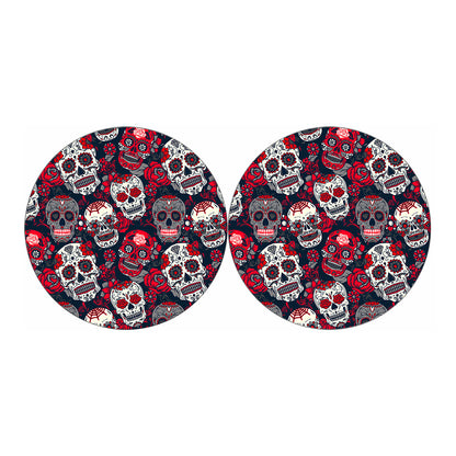White Red Sugar Skull Pattern Print Car Coasters