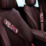 White Red Sugar Skull Pattern Print Car Seat Belt Covers