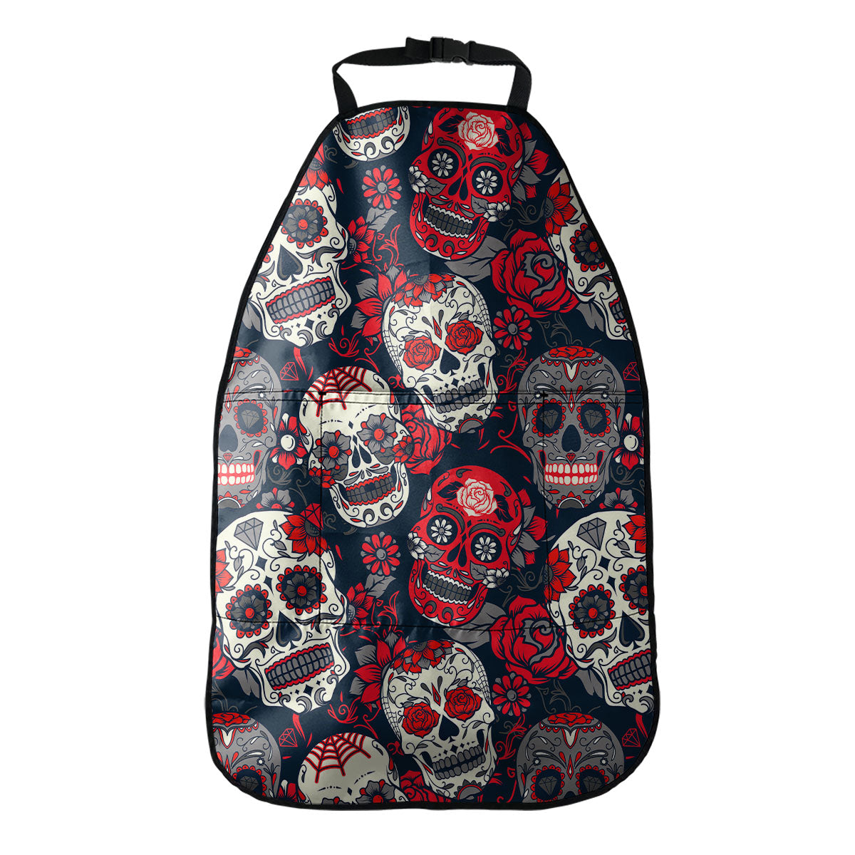 White Red Sugar Skull Pattern Print Car Seat Organizers