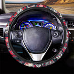 White Red Sugar Skull Pattern Print Car Steering Wheel Cover