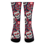 White Red Sugar Skull Pattern Print Crew Socks