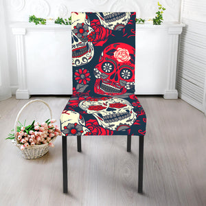 White Red Sugar Skull Pattern Print Dining Chair Slipcover