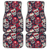 White Red Sugar Skull Pattern Print Front and Back Car Floor Mats