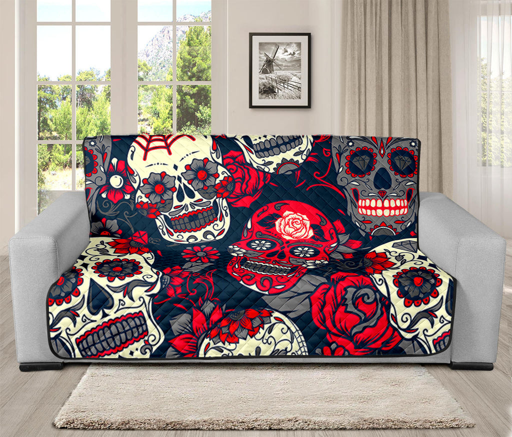 White Red Sugar Skull Pattern Print Futon Protector