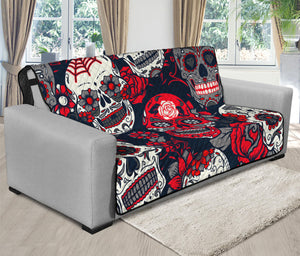 White Red Sugar Skull Pattern Print Futon Protector