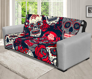 White Red Sugar Skull Pattern Print Futon Protector