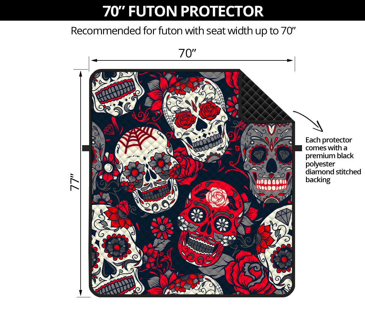 White Red Sugar Skull Pattern Print Futon Protector