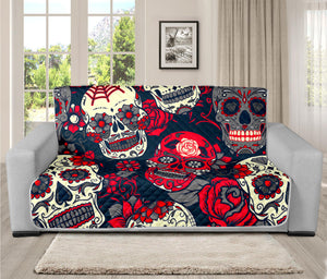 White Red Sugar Skull Pattern Print Futon Protector