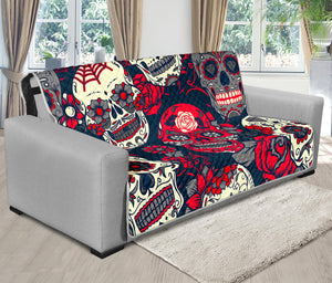 White Red Sugar Skull Pattern Print Futon Protector