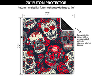 White Red Sugar Skull Pattern Print Futon Protector