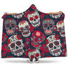 White Red Sugar Skull Pattern Print Hooded Blanket