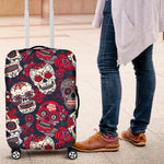 White Red Sugar Skull Pattern Print Luggage Cover GearFrost