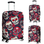 White Red Sugar Skull Pattern Print Luggage Cover GearFrost