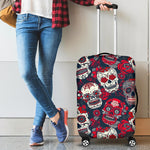 White Red Sugar Skull Pattern Print Luggage Cover GearFrost