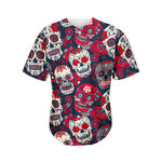 White Red Sugar Skull Pattern Print Men's Baseball Jersey