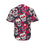 White Red Sugar Skull Pattern Print Men's Baseball Jersey