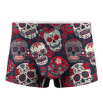 White Red Sugar Skull Pattern Print Men's Boxer Briefs