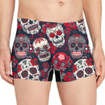 White Red Sugar Skull Pattern Print Men's Boxer Briefs