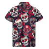 White Red Sugar Skull Pattern Print Men's Short Sleeve Shirt