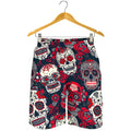 White Red Sugar Skull Pattern Print Men's Shorts