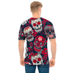 White Red Sugar Skull Pattern Print Men's T-Shirt